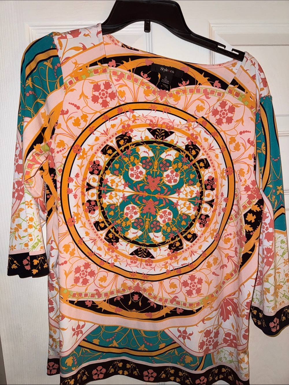 Style & Co. Pink, Teal & Gold Printed Tunic